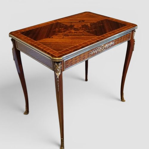 fig 1. 19th Century French Belle Époque Kingwood Side Table with Gilt Bronze Mounts & Drawer