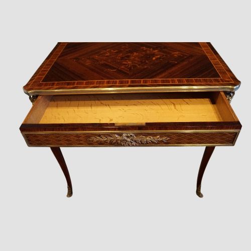 fig 3. 19th Century French Belle Époque Kingwood Side Table with Gilt Bronze Mounts & Drawer