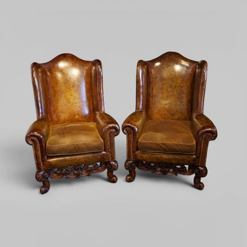 PAIR OF WILLIAM MARY STYLE WING CHAIRS