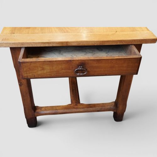 fig 1. Antique Fruitwood Farmhouse Kitchen Table with End Drawer