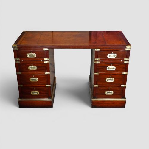 Antique Brass Bound Campaign Pedestal Desk