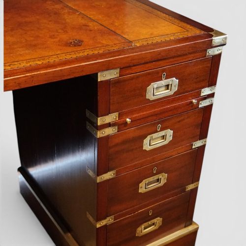 fig 1. Antique Brass Bound Campaign Pedestal Desk