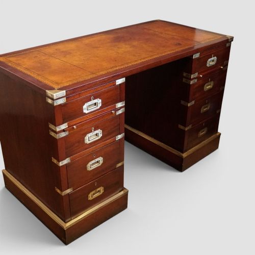 fig 2. Antique Brass Bound Campaign Pedestal Desk