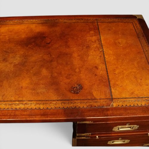 fig 6. Antique Brass Bound Campaign Pedestal Desk