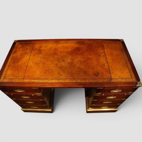 fig 7. Antique Brass Bound Campaign Pedestal Desk