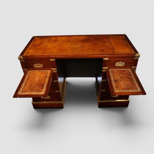fig 8. Antique Brass Bound Campaign Pedestal Desk