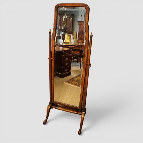 Edwardian Walnut Cheval Mirror