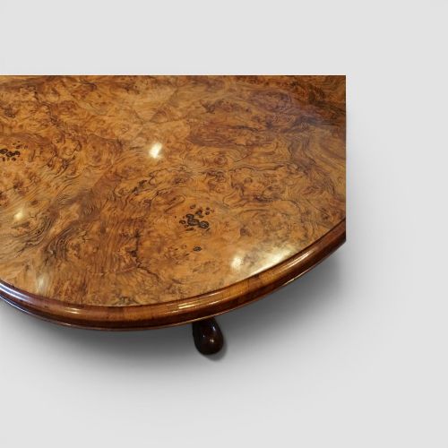VICTORIAN LARGE OVAL BURR WALNUT COFFEE TABLE - ADDITIONAL PHOTO 3