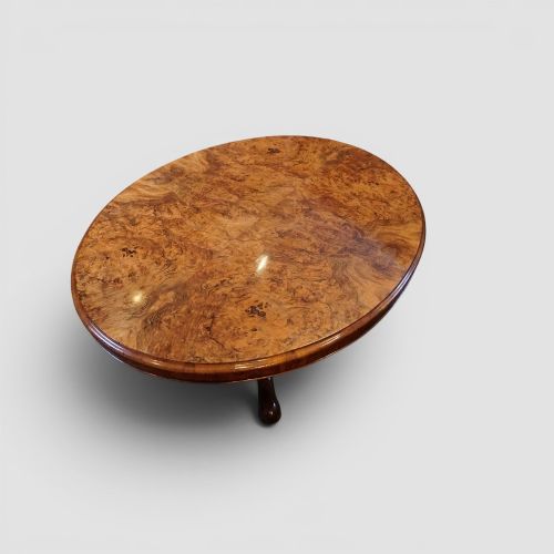 VICTORIAN LARGE OVAL BURR WALNUT COFFEE TABLE - ADDITIONAL PHOTO 4