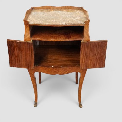 PAIR OF CONTINENTAL WALNUT KINGWOOD BEDSIDE CABINETS WITH MARBLE TOPS SIDE DRAWER CUPBOARD - ADDITIONAL PHOTO 1