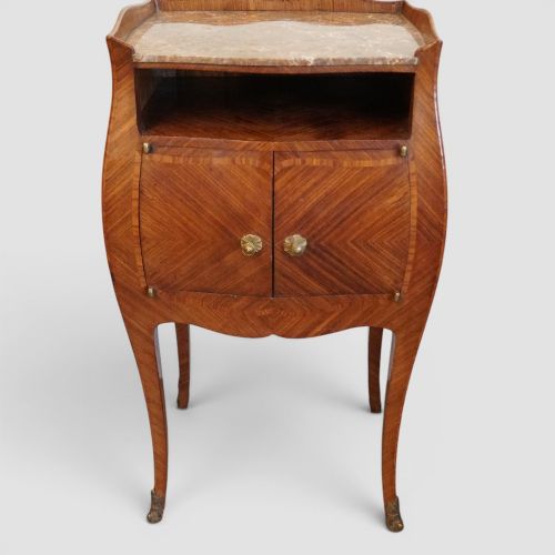 PAIR OF CONTINENTAL WALNUT KINGWOOD BEDSIDE CABINETS WITH MARBLE TOPS SIDE DRAWER CUPBOARD - ADDITIONAL PHOTO 3