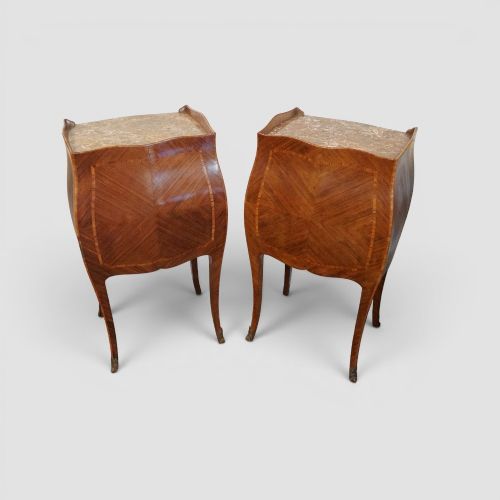 PAIR OF CONTINENTAL WALNUT KINGWOOD BEDSIDE CABINETS WITH MARBLE TOPS SIDE DRAWER CUPBOARD - ADDITIONAL PHOTO 5