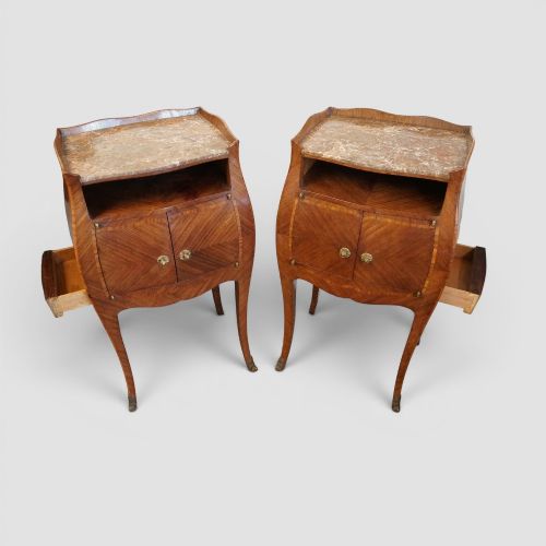 PAIR OF CONTINENTAL WALNUT KINGWOOD BEDSIDE CABINETS WITH MARBLE TOPS SIDE DRAWER CUPBOARD - ADDITIONAL PHOTO 6