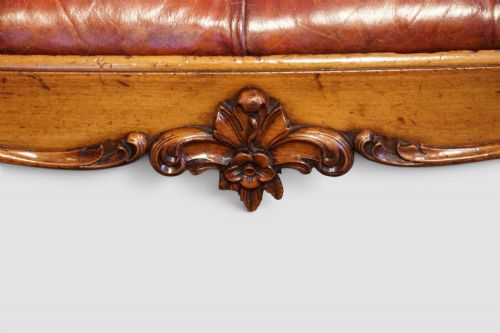 LARGE VICTORIAN WALNUT BUTTONED RED LEATHER STOOL COFFEE TABLE ANTIQUE HANDDYED ENGLISH LEATHER - ADDITIONAL PHOTO 4