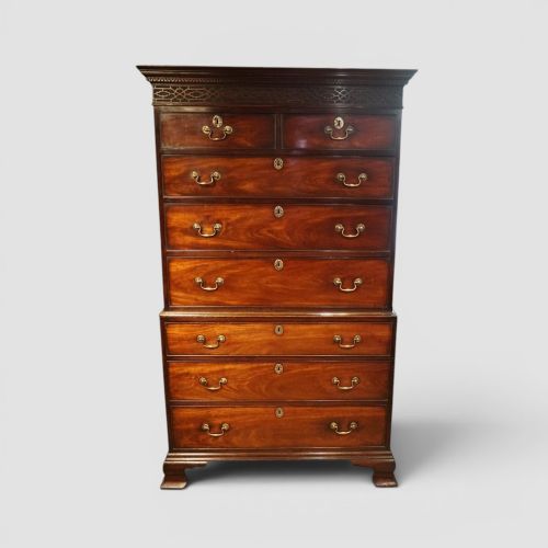 Fine George III Mahogany Chest on Chest with Blind Fret Cornice