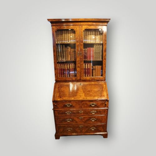 George I Walnut Bureau Bookcase in Three Sections – Glazed Top, Fitted Interior & Candle Slides (C.1715–1725)