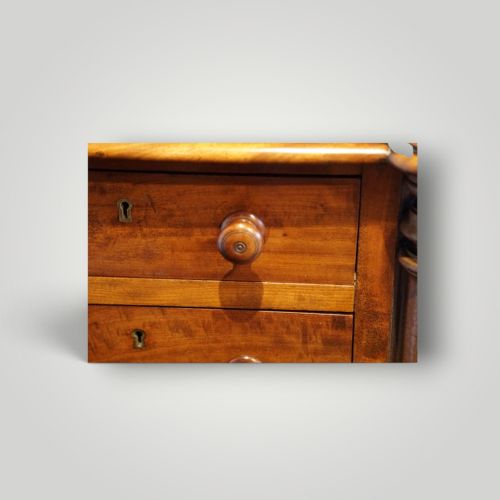 fig 5. A matching pair of narrow Victorian mahogany bedside chests featuring five graduated drawers with turned side columns on plinth bases.
