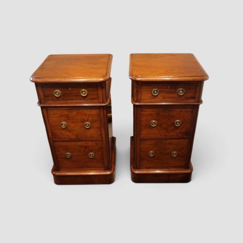 Pair of Victorian Mahogany Bedside Chests – 3 Drawer Nightstands