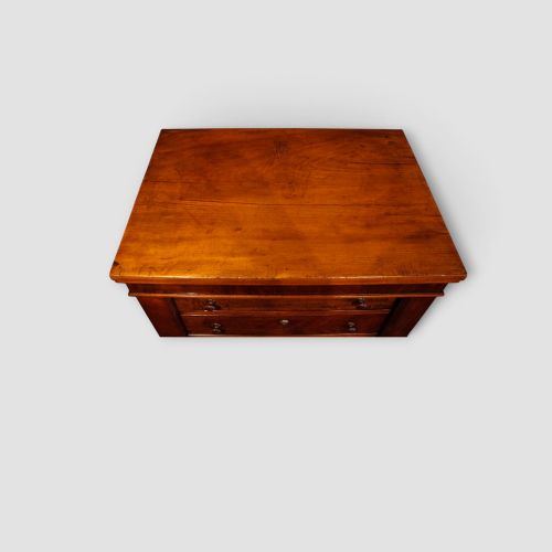 fig 9. A tall Victorian mahogany Wellington chest featuring seven drawer fronts, turned wooden knobs, and a right-hand side locking flap.