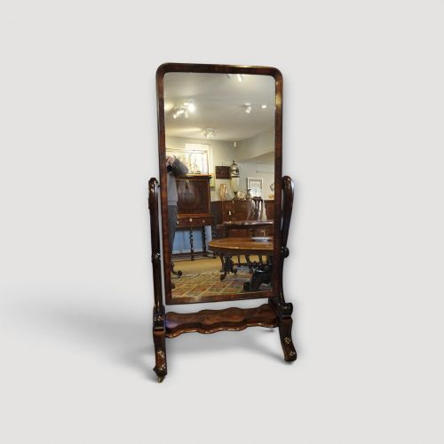 Victorian Mahogany Cheval Mirror with Brass Candle Sconces
