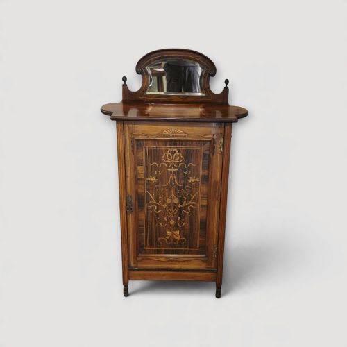 Late Victorian Inlaid Rosewood Music Cabinet with Mirror – Antique Sheet Music Cabinet C.1890