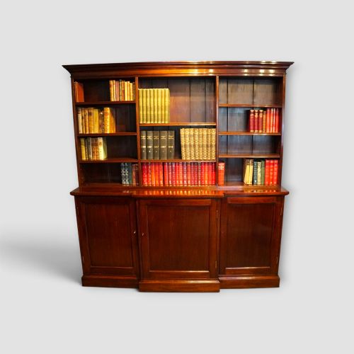 Edwardian Mahogany Breakfront Bookcase with Open Shelving & Cupboard Storage C.1900