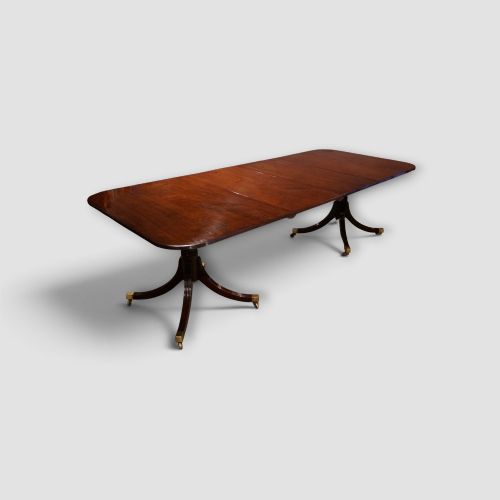 Georgian Style Mahogany Twin Pillar Dining Table with Leaves