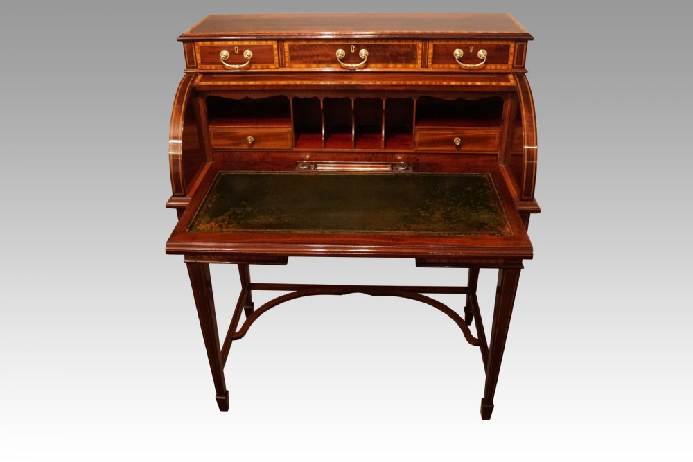Edwardian inlaid mahogany cylinder desk View III