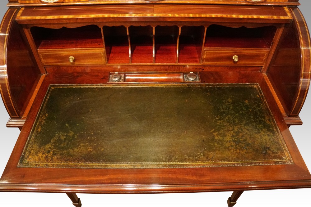 Edwardian inlaid mahogany cylinder desk View IV