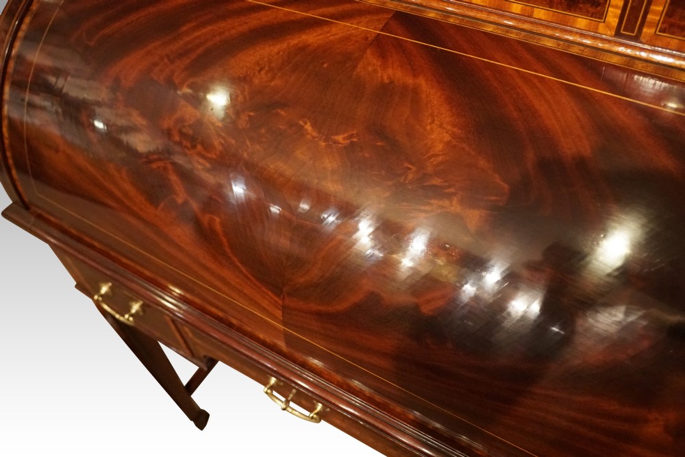 Edwardian inlaid mahogany cylinder desk View VI