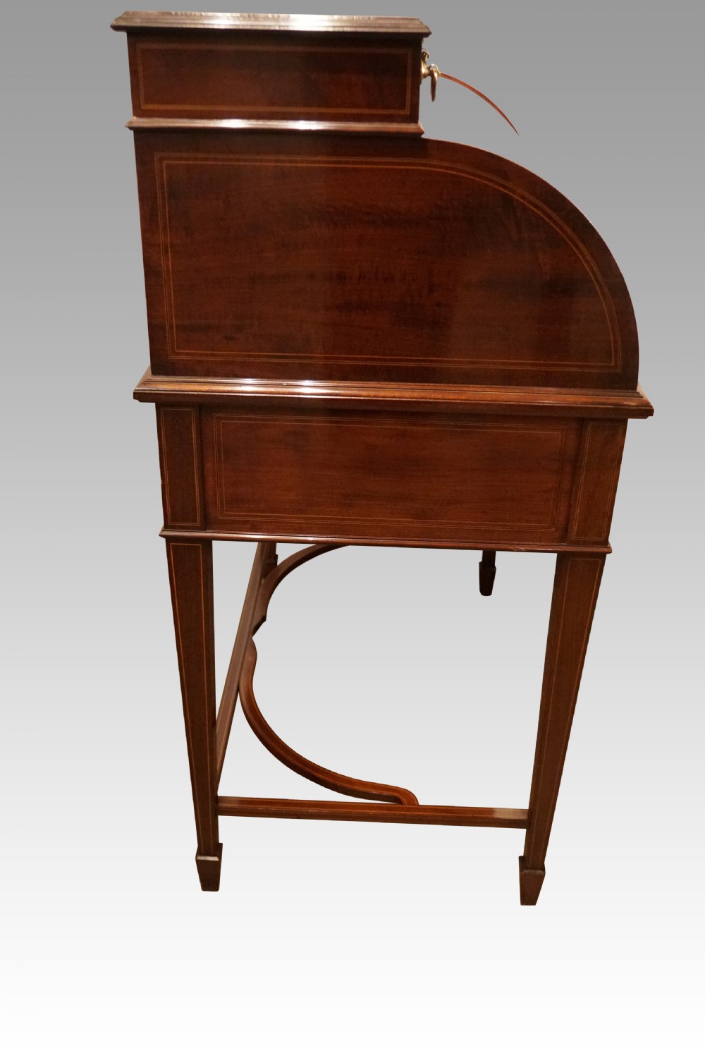Edwardian inlaid mahogany cylinder desk View VIII