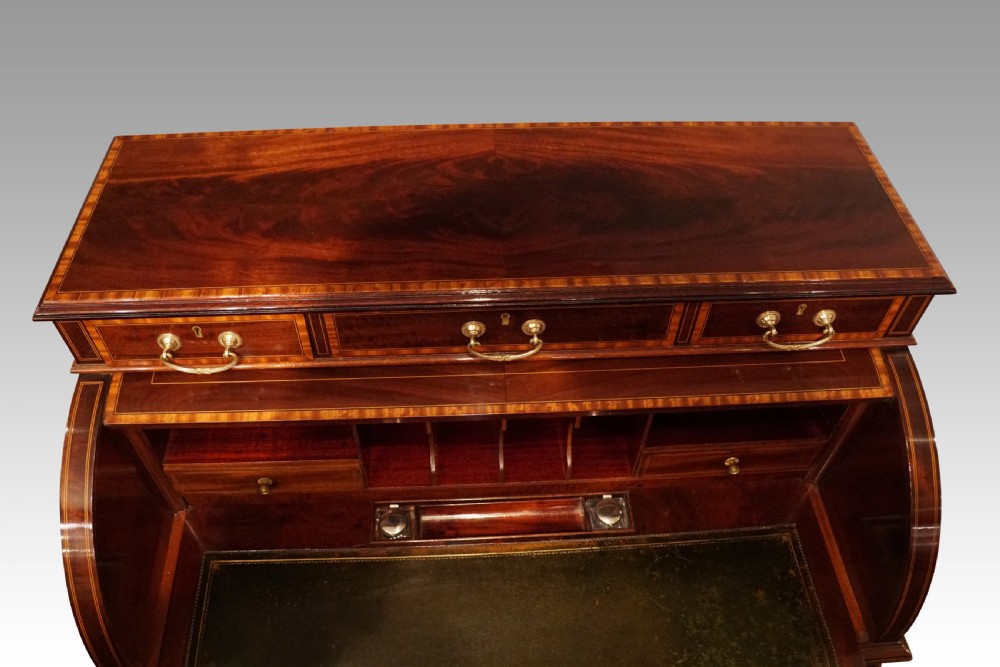 Edwardian inlaid mahogany cylinder desk View XI