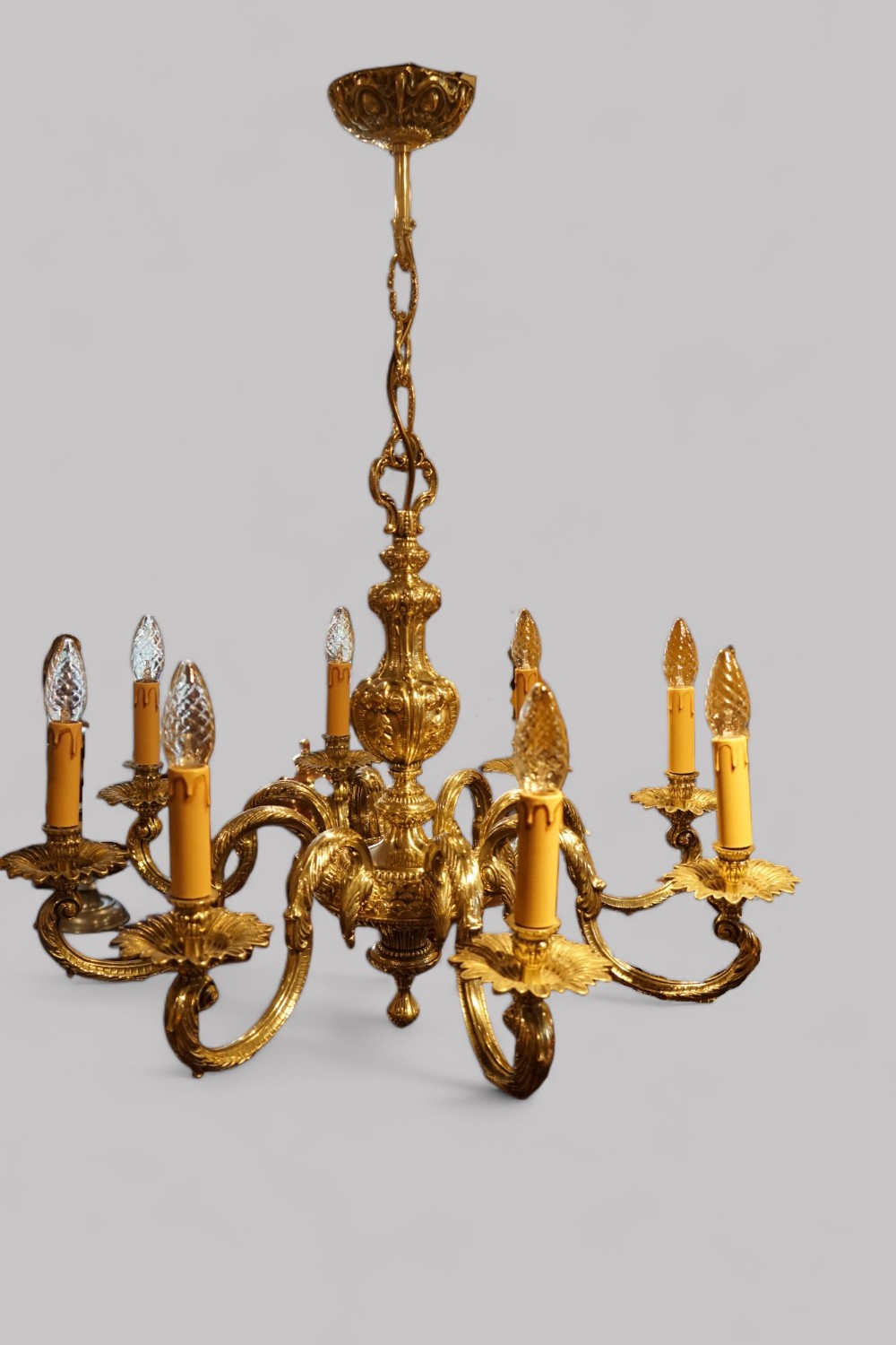 Edwardian cast brass 8 arm chandelier 