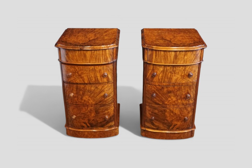 Pair of Victorian burr walnut bedside chests