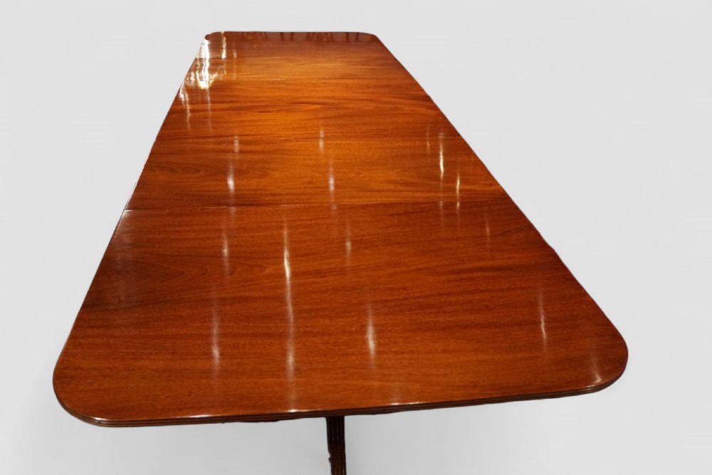 Large George V mahogany 3-pillar dining table 368cms long View VII