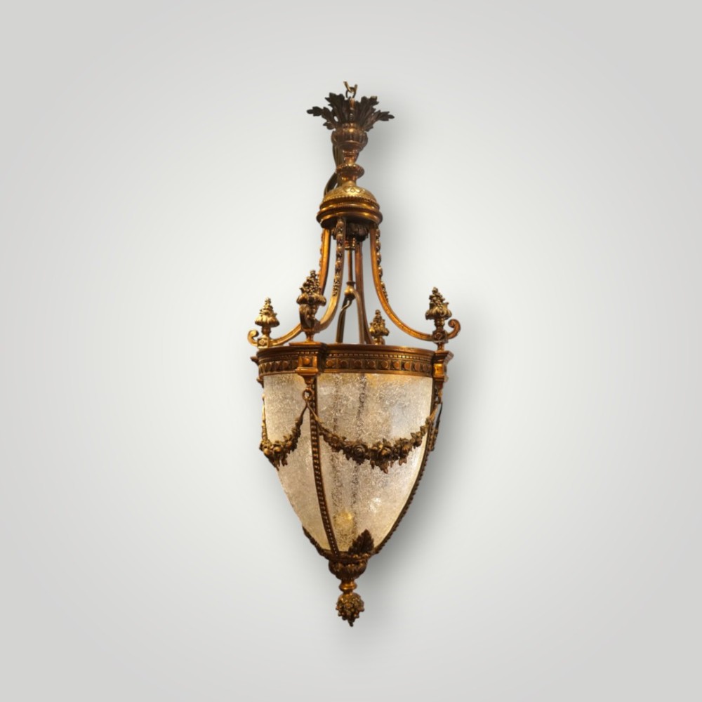 19th Century Gilt Bronze Antique Hall Lantern