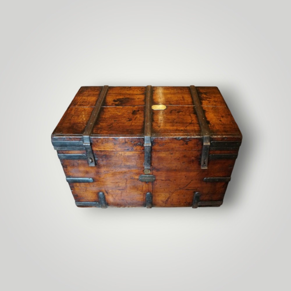 Antique Walnut Iron Bound Trunk of Sir Randolph Isham Routh KCB, Waterloo Commissary General
