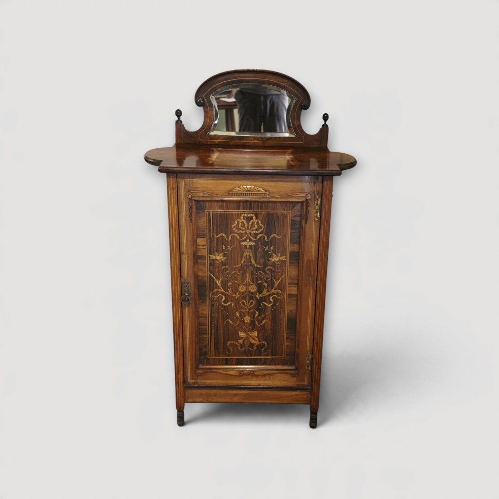 Late Victorian Inlaid Rosewood Music Cabinet with Mirror – Antique Sheet Music Cabinet c.1890