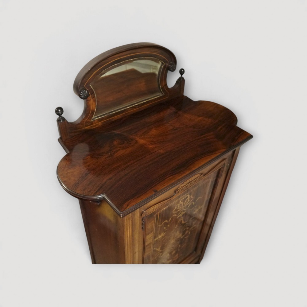 Late Victorian Inlaid Rosewood Music Cabinet with Mirror – Antique Sheet Music Cabinet c.1890 View II