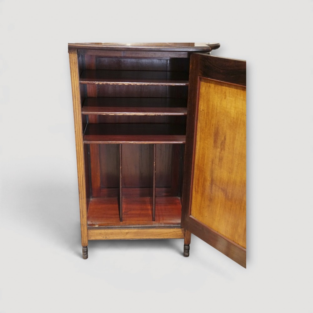 Late Victorian Inlaid Rosewood Music Cabinet with Mirror – Antique Sheet Music Cabinet c.1890 View VIII