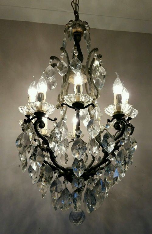 French C1910 10 Arm Birdcage Crystal Chandelier Fully Restored