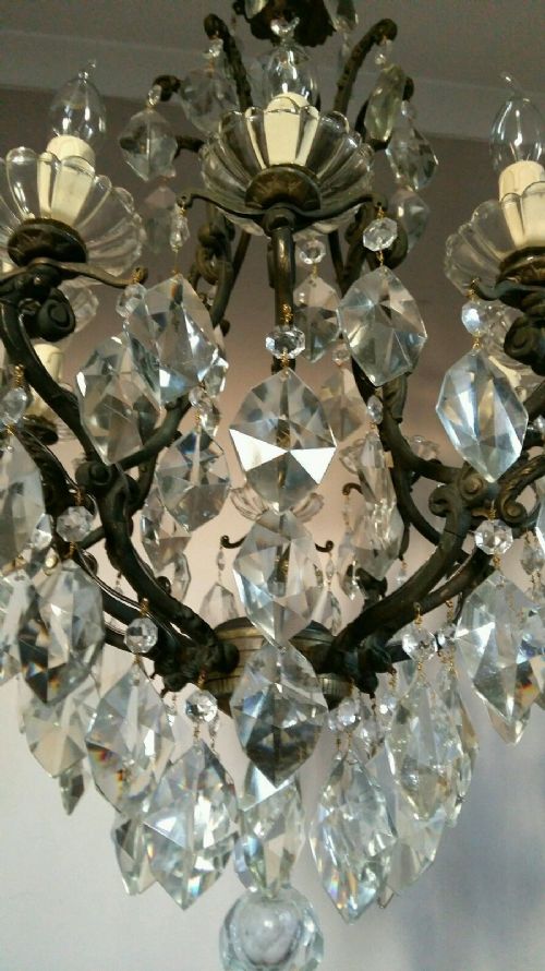 fig 2. French c1910 10 Arm Birdcage Crystal Chandelier Fully Restored