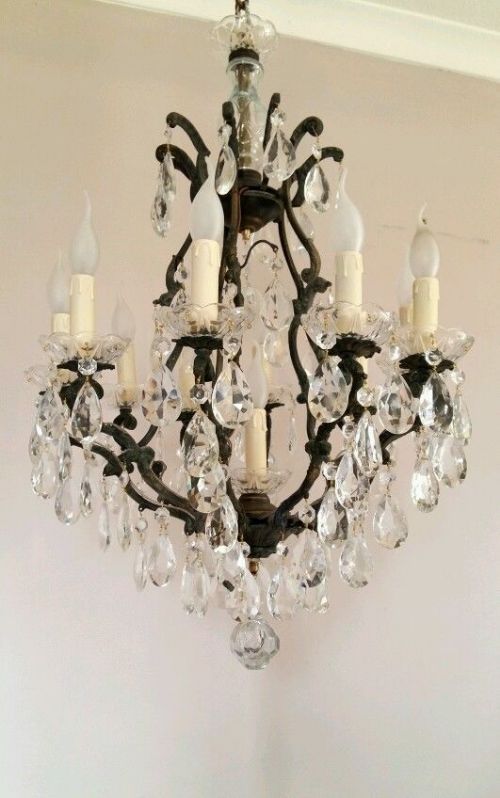 French C1910 10 Arm Birdcage Crystal Chandelier Fully Restored