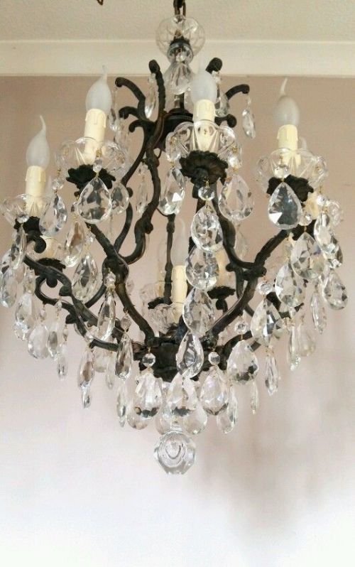 fig 1. French c1910 10 Arm Birdcage Crystal Chandelier Fully Restored