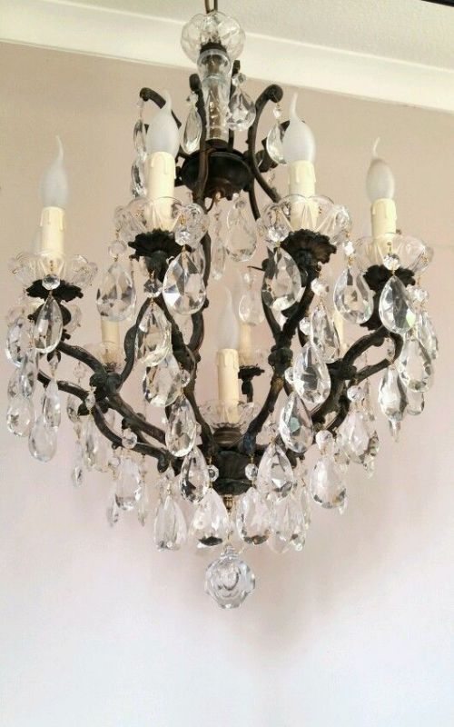 fig 2. French c1910 10 Arm Birdcage Crystal Chandelier Fully Restored
