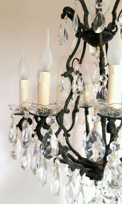fig 4. French c1910 10 Arm Birdcage Crystal Chandelier Fully Restored