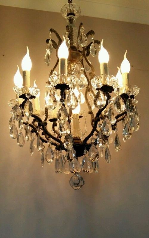 fig 5. French c1910 10 Arm Birdcage Crystal Chandelier Fully Restored