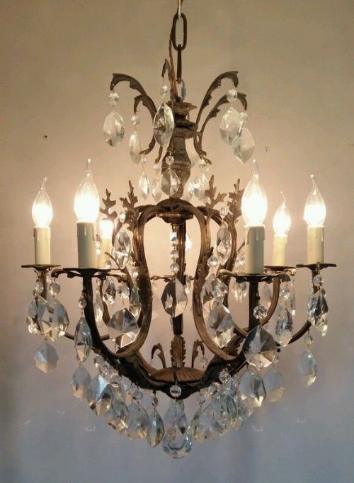 C1910 French 7 Arm Birdcage Crystal Chandelier Fully Restored