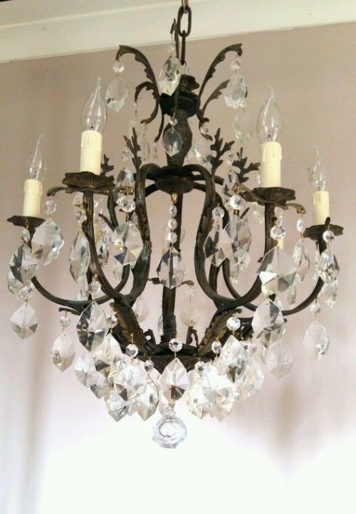 fig 2. c1910 French 7 Arm Birdcage Crystal Chandelier Fully Restored