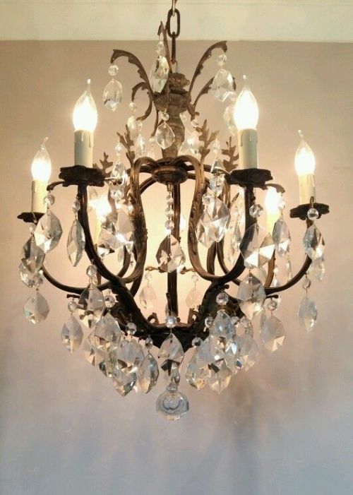 fig 3. c1910 French 7 Arm Birdcage Crystal Chandelier Fully Restored